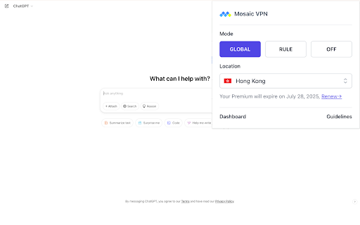 MosaicVPN Unlock ChatGPT, Manus and more!  from Chrome web store to be run with OffiDocs Chromium online