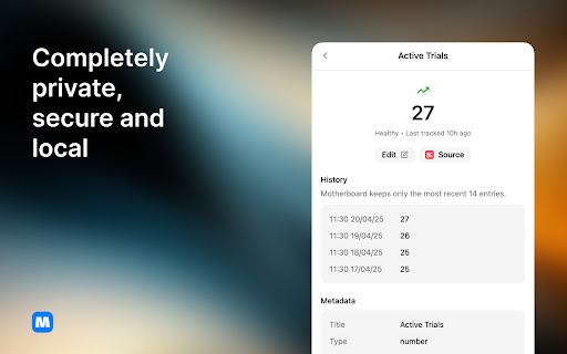 Motherboard: One Dashboard. Track Everything.  from Chrome web store to be run with OffiDocs Chromium online