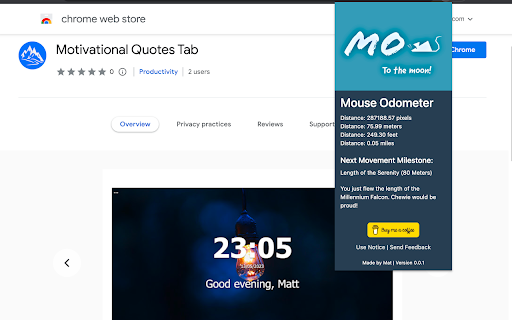 MO To The Moon! Mouse Odometer  from Chrome web store to be run with OffiDocs Chromium online