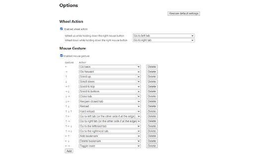 Mouse Gesture and Wheel Action  from Chrome web store to be run with OffiDocs Chromium online