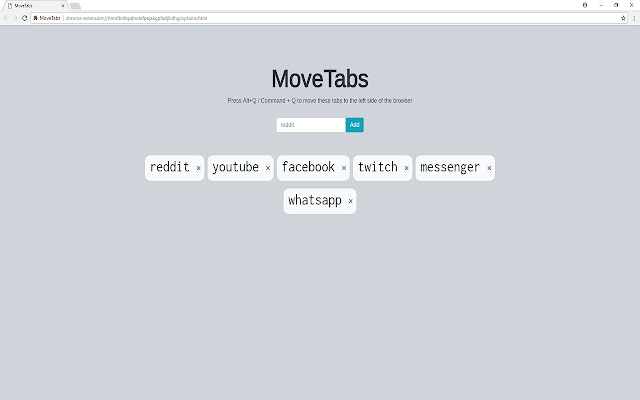 MoveTabs  from Chrome web store to be run with OffiDocs Chromium online