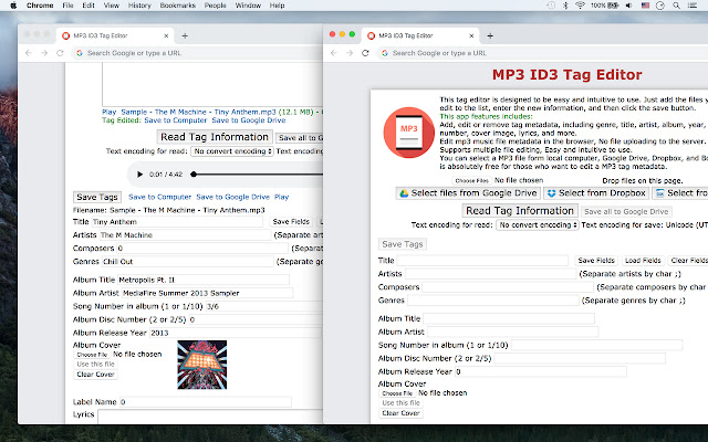MP3 ID3 Tag Editor  from Chrome web store to be run with OffiDocs Chromium online