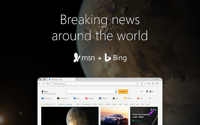 MSN + Bing for Chrome  from Chrome web store to be run with OffiDocs Chromium online