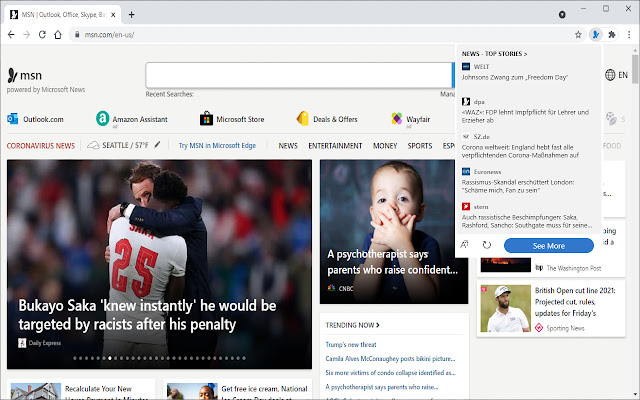 صفحه اصلی MSN، اخبار جستجوی Bing از فروشگاه وب Chrome برای اجرا با OffiDocs Chromium به صورت آنلاین