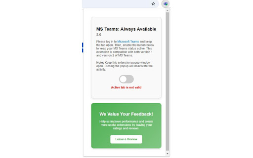 MS Teams: Always Available  from Chrome web store to be run with OffiDocs Chromium online