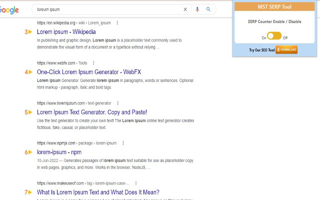 MST SERP Counter SEO Free SERP Checker Tool  from Chrome web store to be run with OffiDocs Chromium online