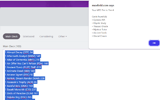 MTG Tier Checker  from Chrome web store to be run with OffiDocs Chromium online