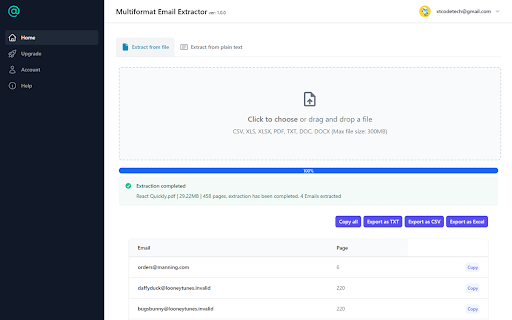 Multiformat Email Extractor  from Chrome web store to be run with OffiDocs Chromium online