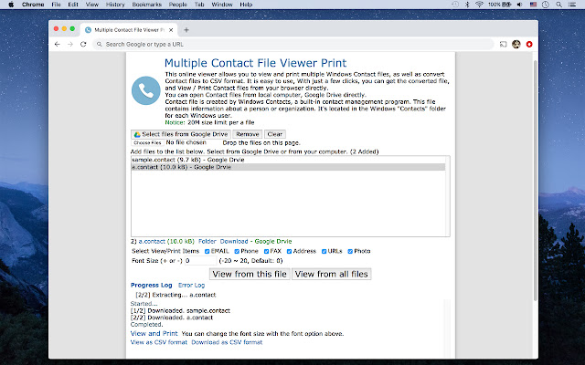 Multiple Contact File Viewer Print  from Chrome web store to be run with OffiDocs Chromium online
