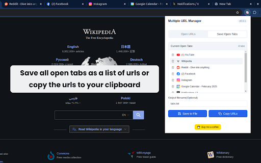 Multiple URL Manager  from Chrome web store to be run with OffiDocs Chromium online