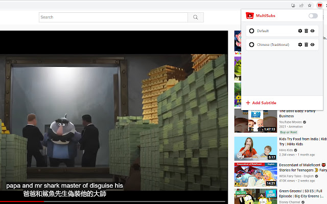 MultiSubs  from Chrome web store to be run with OffiDocs Chromium online