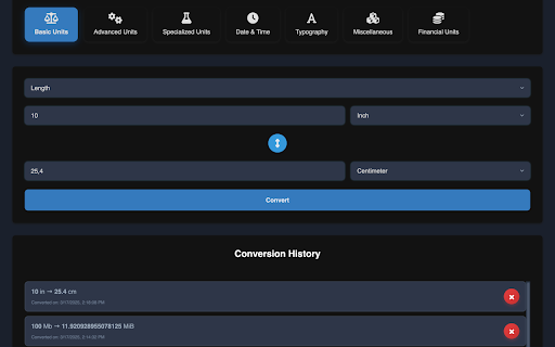 Multi Unit Converter  from Chrome web store to be run with OffiDocs Chromium online