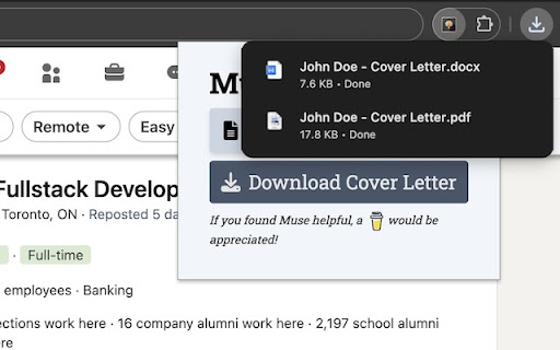 Muse AI Cover Letters in One Click  from Chrome web store to be run with OffiDocs Chromium online