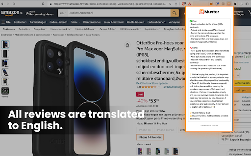 Muster AI Amazon Reviews Summariser  from Chrome web store to be run with OffiDocs Chromium online