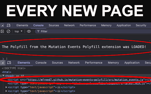 Mutation Events Polyfill  from Chrome web store to be run with OffiDocs Chromium online