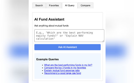 Mutual Fund NAV Tracker with AI  from Chrome web store to be run with OffiDocs Chromium online
