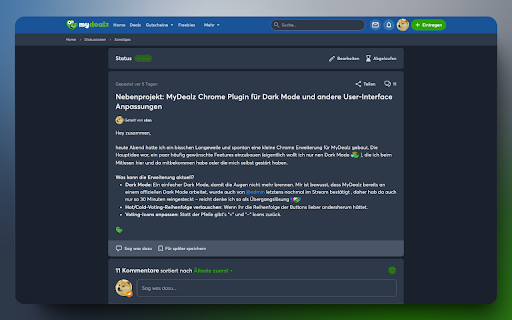 mydealz Glow Up | Dark Mode und weitere Interface Verbesserungen  from Chrome web store to be run with OffiDocs Chromium online