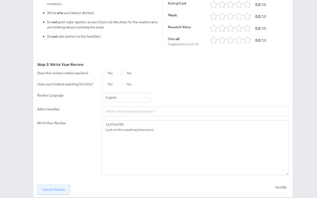 MyDramaList Review Character Counter  from Chrome web store to be run with OffiDocs Chromium online