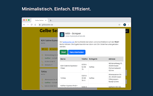 MyEasyBusiness Scraper  from Chrome web store to be run with OffiDocs Chromium online