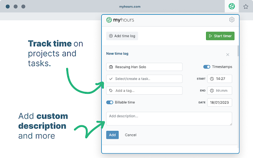 My Hours Extension  from Chrome web store to be run with OffiDocs Chromium online