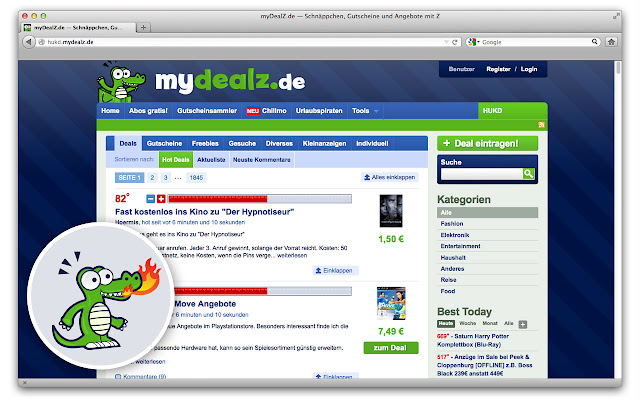 My HUKD.mydealz.de  from Chrome web store to be run with OffiDocs Chromium online