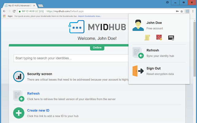 My ID HUB : Advanced Online Password Manager  from Chrome web store to be run with OffiDocs Chromium online