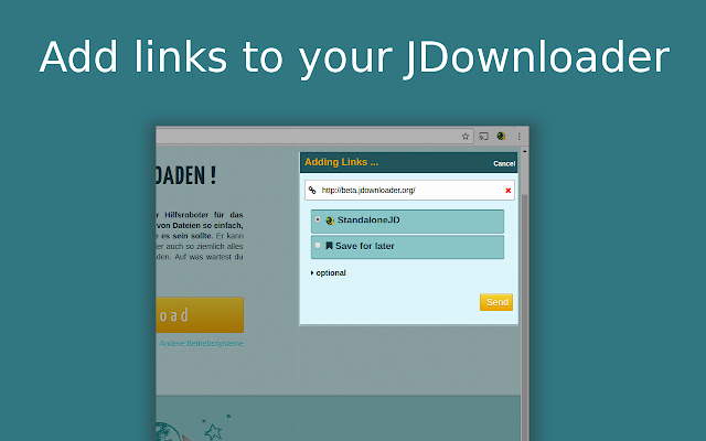 MyJDownloader Browser Extension  from Chrome web store to be run with OffiDocs Chromium online