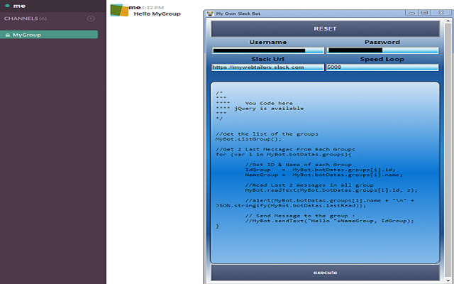 MyOwn SlackB0t  from Chrome web store to be run with OffiDocs Chromium online