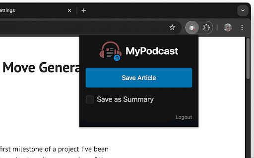 MyPodcast  from Chrome web store to be run with OffiDocs Chromium online