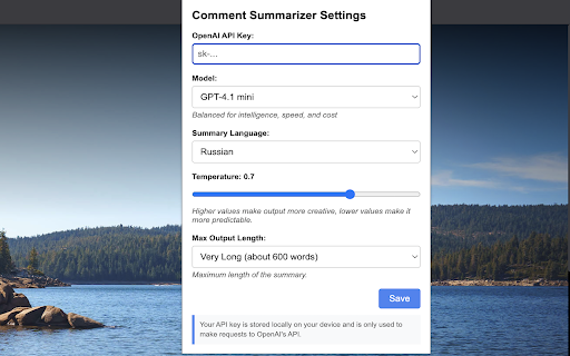 MyShows Comment Summarizer  from Chrome web store to be run with OffiDocs Chromium online