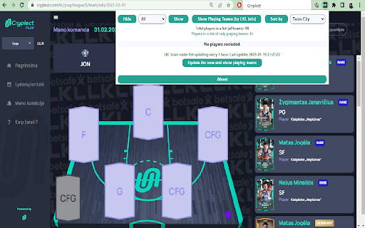 My Team of Cryplect filtering/sorting v0.2  from Chrome web store to be run with OffiDocs Chromium online