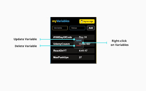 myVariables  from Chrome web store to be run with OffiDocs Chromium online