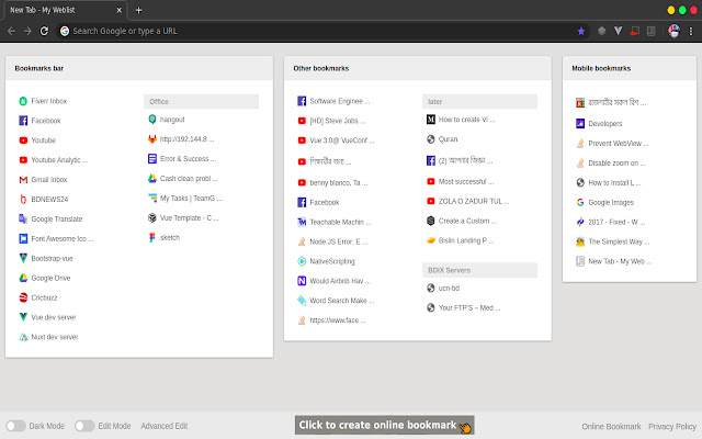 Myweblists Sidebar  from Chrome web store to be run with OffiDocs Chromium online