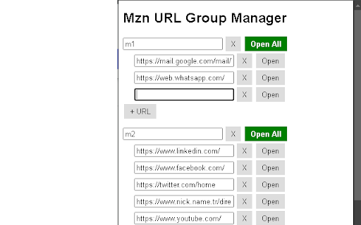 Mzn URL Group Manager  from Chrome web store to be run with OffiDocs Chromium online