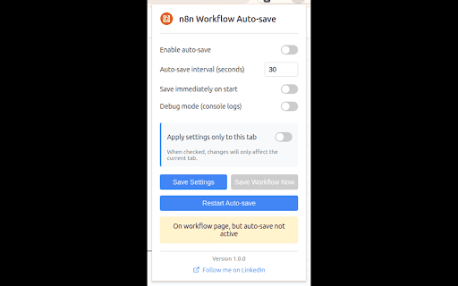 n8n Workflow Auto save  from Chrome web store to be run with OffiDocs Chromium online