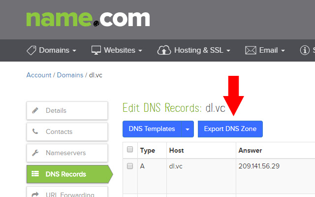 Name.com DNS Export  from Chrome web store to be run with OffiDocs Chromium online