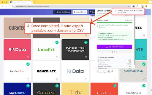 Namelix CSV Exporter  from Chrome web store to be run with OffiDocs Chromium online