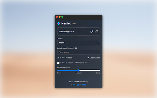 Namlet Smart Username Generator  from Chrome web store to be run with OffiDocs Chromium online