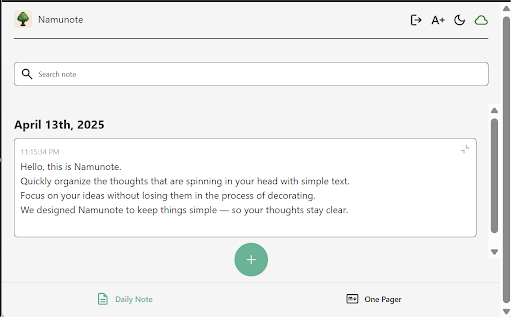 Namunote – Minimal Note Taking App  from Chrome web store to be run with OffiDocs Chromium online