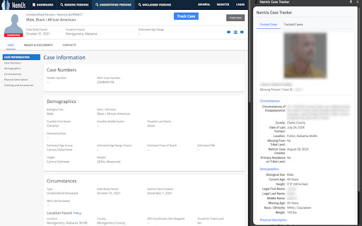 NamUs Case Tracker  from Chrome web store to be run with OffiDocs Chromium online