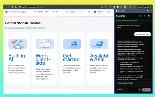 NanoChat  from Chrome web store to be run with OffiDocs Chromium online