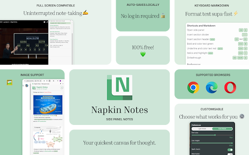 Napkin Notes • Side panel notes  from Chrome web store to be run with OffiDocs Chromium online