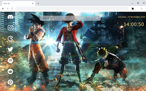 Naruto, Luffy, and Son Goku in the Ruined City Legends Unite!  from Chrome web store to be run with OffiDocs Chromium online