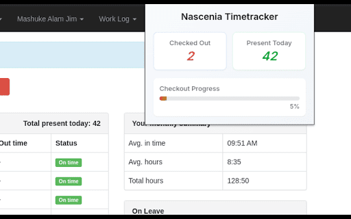 Nascenia Timetracker Checkout Counter  from Chrome web store to be run with OffiDocs Chromium online