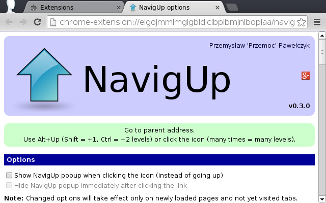 NavigUp  from Chrome web store to be run with OffiDocs Chromium online