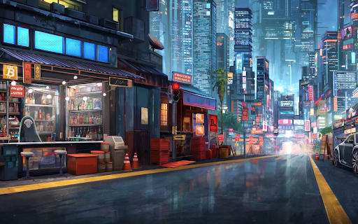 Neon Lit Cyberpunk Street  from Chrome web store to be run with OffiDocs Chromium online