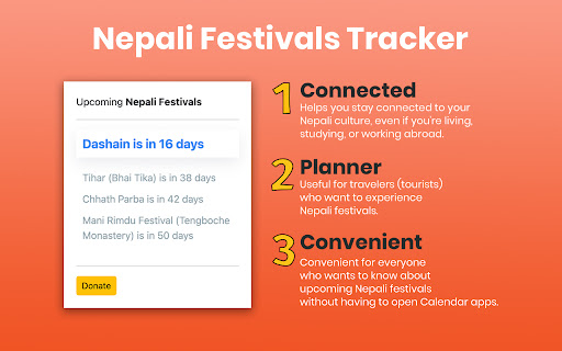 Nepali Festivals Tracker  from Chrome web store to be run with OffiDocs Chromium online