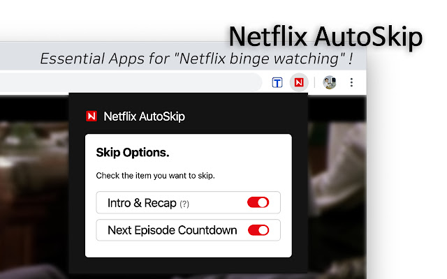 Netflix AutoSkip: Skip intro and outro  from Chrome web store to be run with OffiDocs Chromium online