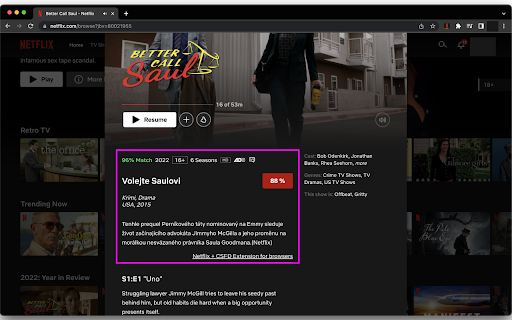 Netflix + CSFD  from Chrome web store to be run with OffiDocs Chromium online