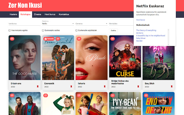 Netflix euskaraz ze sklepu internetowego Chrome do uruchomienia z OffiDocs Chromium online